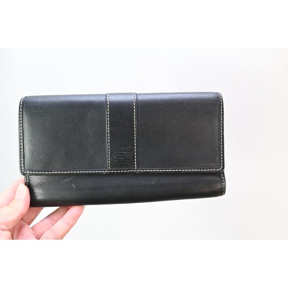 Coach Handbags - Coach Black Leather Slim Envelope Wallet with Contrast Stitching and ID Window